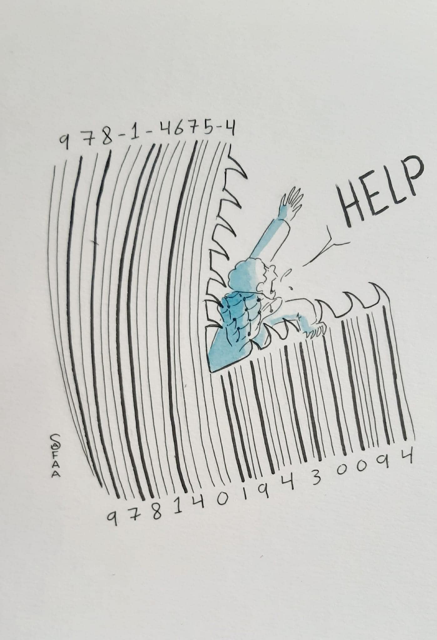Art help by Safaa Odah person consumed by barcode with teeth.