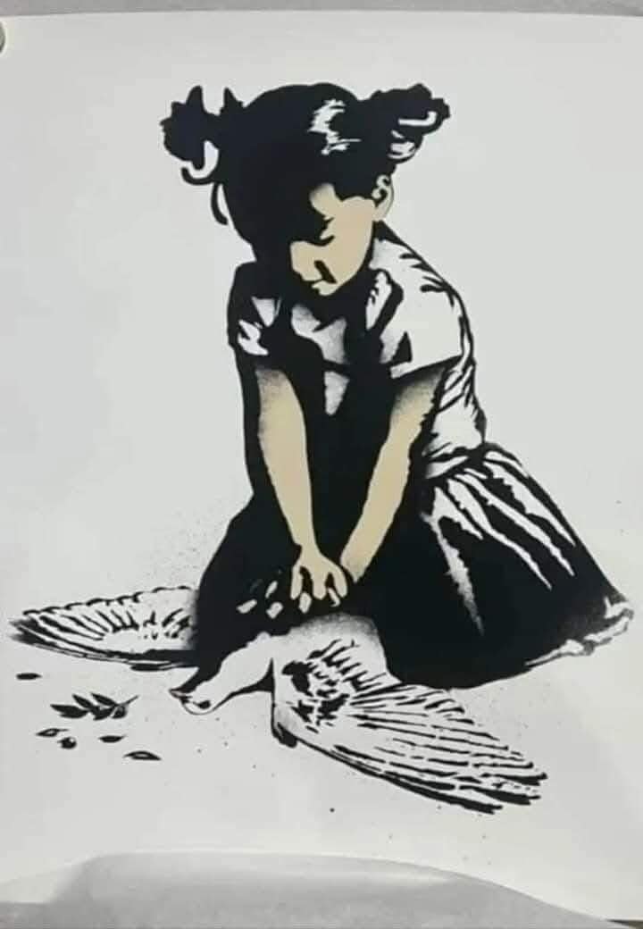 banksy art girl cpr on dead swan.