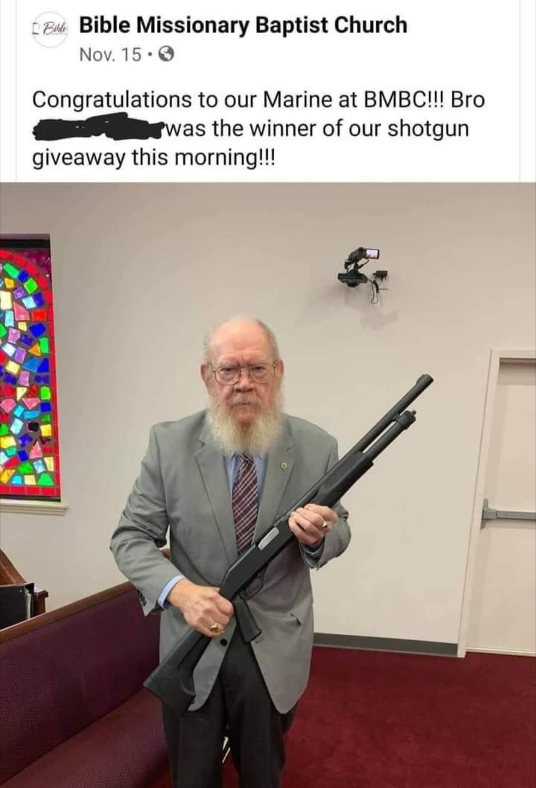 Bible Missionary Baptist Church Nov 15 Congratulations Bro was winner of our shotgun giveaway this morning.
