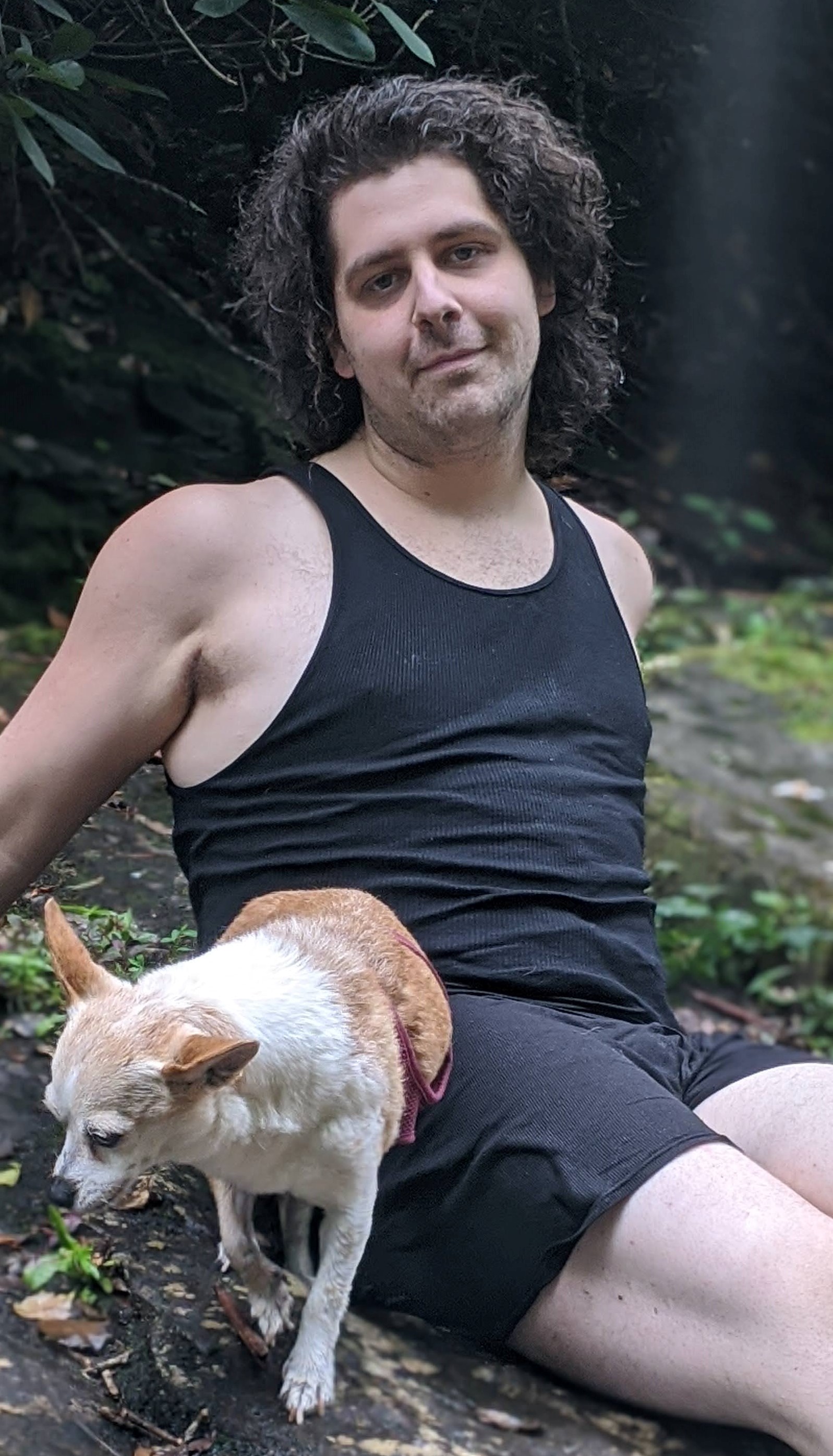 Waterfall trip photo with me and Mowie in 2020.