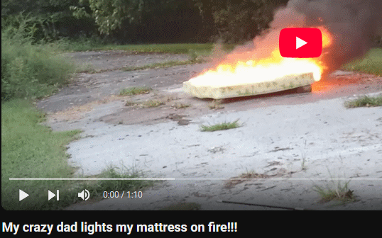 my crazy dad lights my mattress on fire! Youtube video thumbnail